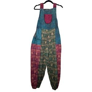Kathmandu Patchwork Romper Harem Overalls One Size Cotton Hippie Boho Jumpsuit